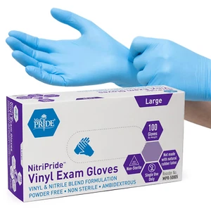 Nitripride Nitrile-Vinyl Blend Exam Gloves, Large 100 - Powder Free, - Picture 1 of 14