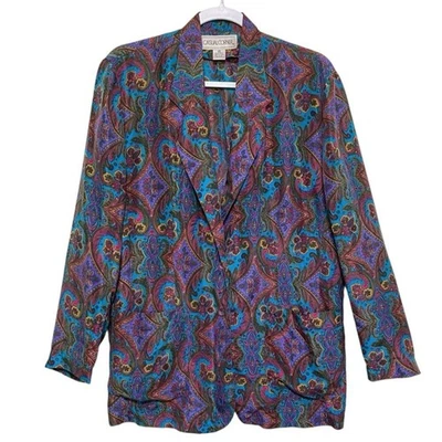 Blazer De Colección Informal Esquina 100% Seda Paisley Mujer M Colorido Bolsillos Ligeros Foto 1 de 4