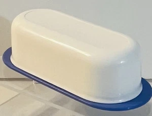 Vintage Tupperware Butter Dish #2320A-2 White Blue Lid Made in USA - Picture 1 of 4