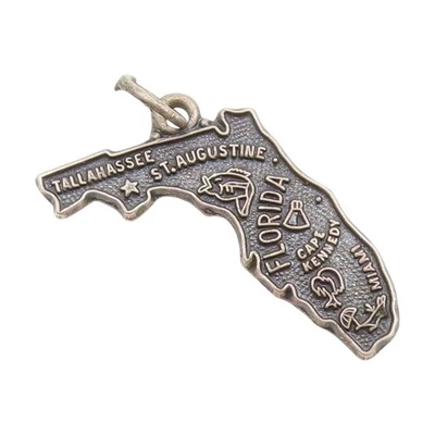 925 Sterling Silver Vintage Pendant Florida State With City Engravings  PT25391 - Image 1 of 4