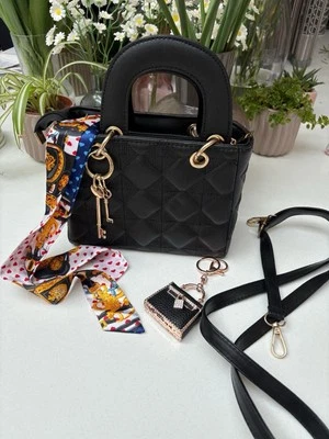 Black quilted bag with detachable shoulder strap, tie scarf and accessory  - New - Image 1 of 4