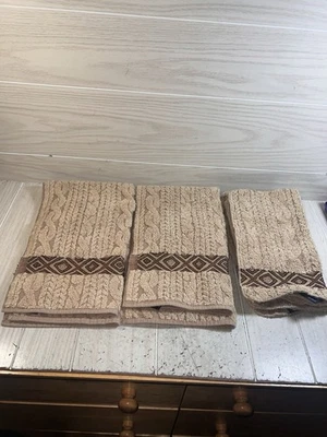 6 Vintage Ralph Lauren Tan Brown Bath Towels 2 Hand Towel 4 Wash Cloths Tribal - Image 1 of 4