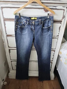 Jeans denim bootleg River Island UK 14L donna blu Y2K 0000s retrò vita bassa - Foto 1 di 12