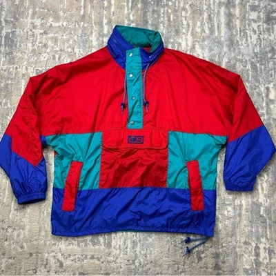 Vintage CB Sports Colorblock Nylon 1/3 Zip Pullover Windbreaker Large 90s - Image 1 of 4