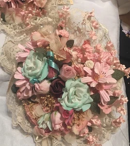 Ramos de flores de boda vintage rosa malva verde azulado cascada 2 damas de honor - Imagen 1 de 6