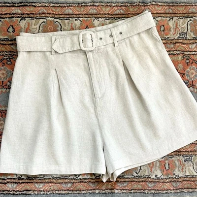 Pantalones Cortos de Verano Versona Mezcla de Lino Plisados con Cinturón Nuevos con Etiquetas Foto 1 de 4