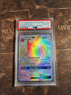 Pokemon Raichu GX Rainbow 75/73 Shining Legends 2017 PSA 10 - Image 1 of 3