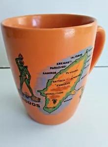 Rodos Griechenland Karte Sehenswürdigkeiten Kaffeebecher Tasse griechisches Souvenir orange 4"" Gr x 3"" T - Bild 1 von 10