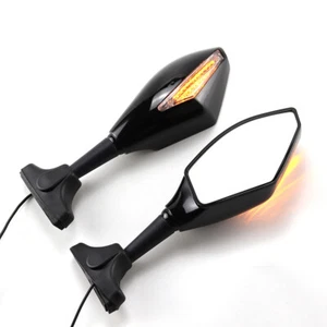 Motorcycle Black Rear View Side Mirrors With LED Light Universal For Honda CBR - Picture 1 of 12