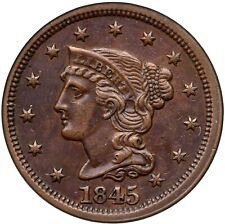 1845 N-7 R-5- ANACS EF 45 Braided Hair Large Cent Coin 1c