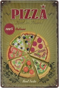 Vintage Metal Sign - Pizza Fast Food Shop Retro Tin Decorative Sign Wall Decor M - Picture 1 of 5