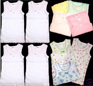 4pk Girls Regular Straps Tank Tops Cotton Undershirts Toddler Kids Size 1~12 - Picture 1 of 12