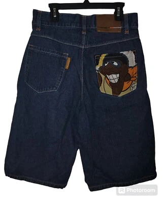 Vtg 90s FUBU Platinum Sz 26 Mens Fat Albert Graphic Blue Denim Shorts Grunge  - Image 1 of 4