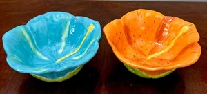 2 Tropical Flower Candy /Snack Bowls SUNSET BEACH / Noble Excellence Stoneware - Picture 1 of 12