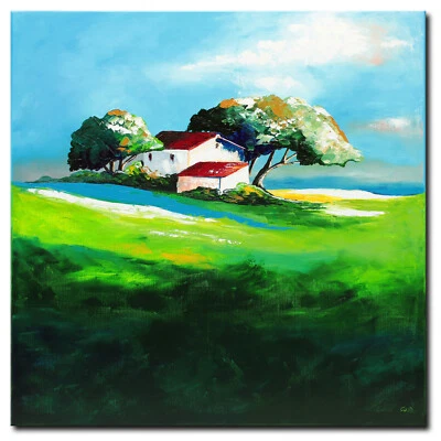 NOVAARTE Acryl Bild Gemälde Haus Abstrakte Malerei Wiese Moderne Kunst ORIGINAL - Bild 1 von 4