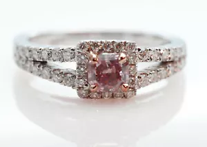 0.83ct Natural Fancy Pink Diamond Engagement Ring 14K White Gold Radiant Cut - Picture 1 of 11