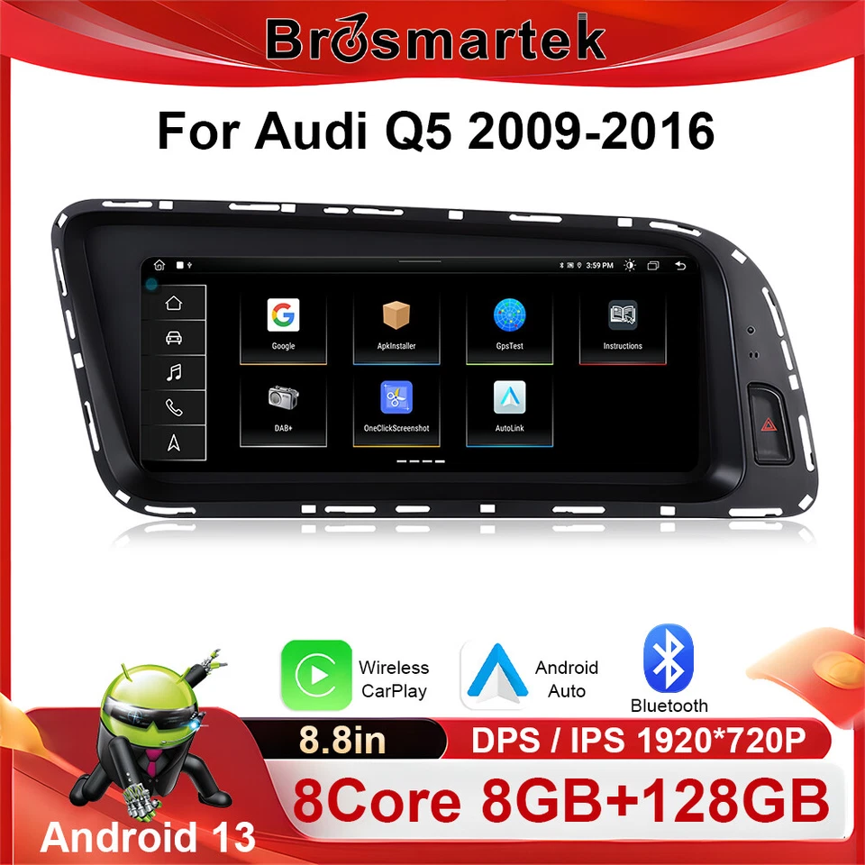 Für Audi Q5 09-2016 8.8"Carplay Android Autoradio WIFI GPS Navi BT RDS DAB 6+64G - Bild 1 von 4