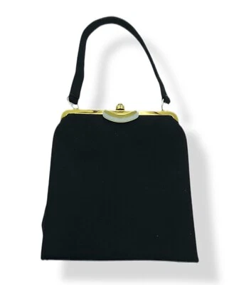 Cartera vintage firmada Ingber fieltro negro madreperla broche Foto 1 de 4