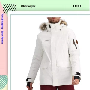$399 Obermeyer Ridgeline Insulated Ski Jacket with Faux Fur (Men's), White, M - Picture 1 of 13