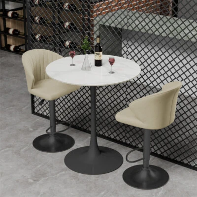 Smooth Round Sintered Stone Breakfast Bar Table Bistro Pub Table Tulip Pedestal - Image 1 of 4