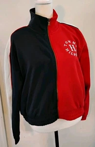 Tommy Hilfiger Sweater Womens Medium Red Blue Crop Zip Up Sweatshirt - Picture 1 of 6