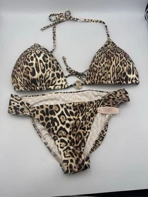 Sexy conjunto de bikini con estampado de leopardo de Victoria’s Secret logotipo dorado - L/fondo - M Foto 1 de 4