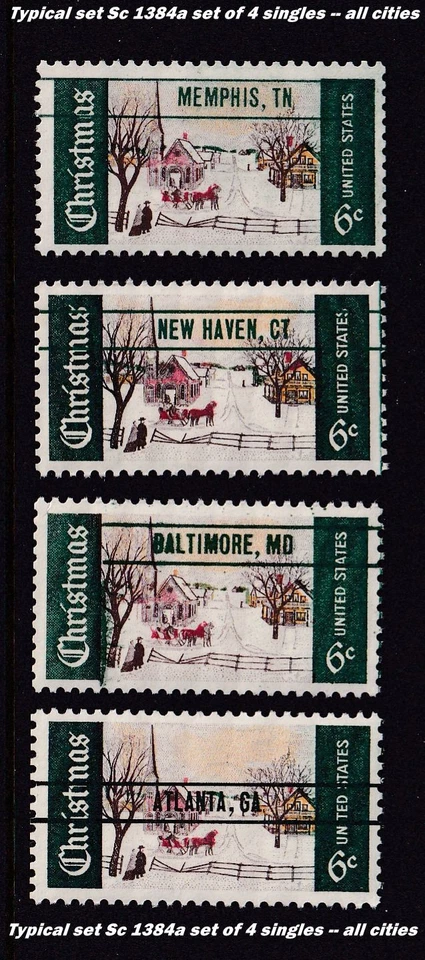 1969 Navidad Maine invierno 6c #1384a MNH precancela las 4 ciudades conjunto individuales Foto 1 de 1