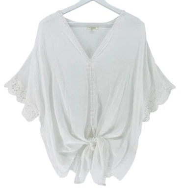 Blusa Max Studio Mujer 1X Blanca Boho Crochet Manga Acampanada Corbata Frontal Cuello en V Foto 1 de 4