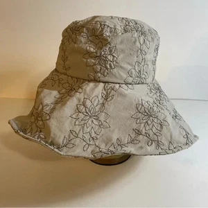 Columbia hellbraun bestickt Bucket Gardening Sonne übergroße Krempe Hut Größe S/M - Bild 1 von 7