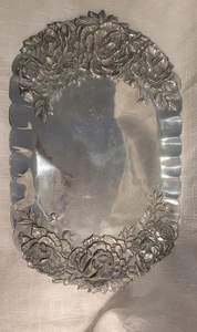 Susan Stocking Alum Creations Serving Platter Large Heavy 8 lbs Stamped Floral - Picture 1 of 7