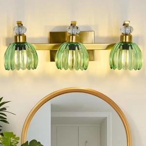 Vintage Bathroom Vanity Light Fixture 3 Lights Gold 3 light, Green - Picture 1 of 9