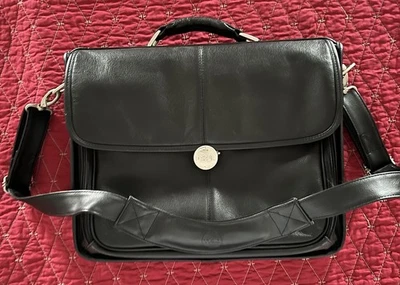 Dell Black Pebbled Leather Executive Briefcase/Messenger W/Shoulder Strap/Handle - Image 1 of 4