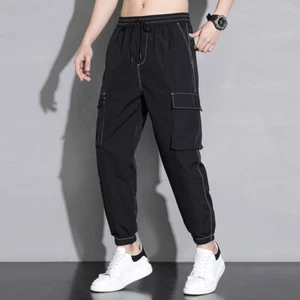 Men Tapered Cuffed Pants Cargo Trousers Joggers Jogging Drawstring Casual Sports - Picture 1 of 9