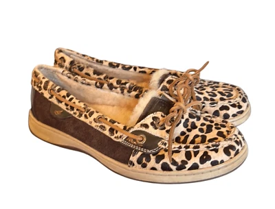 Sperry angelfish leopard Sherpa lined moccasin loafers 8 - Image 1 of 4