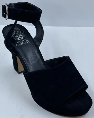 Vince Camuto Sophette  Women's Sandals Sz 7.5 Black Suede Ankle Strap Heel Shoes - Image 1 of 4