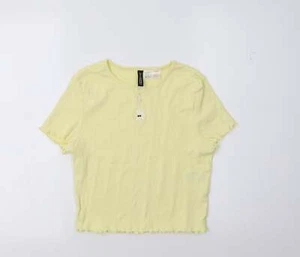 H&M Womens Yellow Cotton Blend Cropped Polo Size M - Picture 1 of 12
