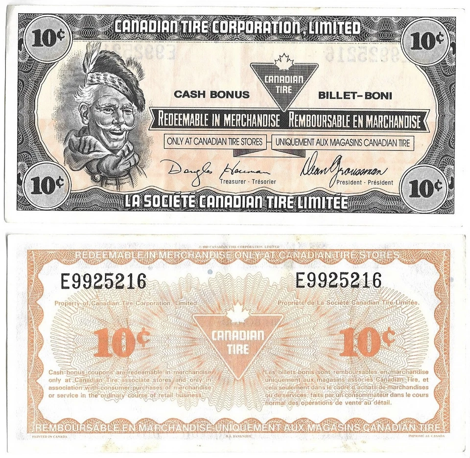 CTC Canadian Tire Money 1989 Coupon 10c Canada Old Note VG - Image 1 of 1