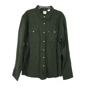 Levi's Flannel Western Shirt Men's Size XL Green Striped Pearl Snap - Picture 1 of 8