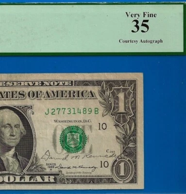 1969A $1 Federal Reserve Note PCGS 35 Courtesy Autograph Secretary David Kennedy - Image 1 of 3
