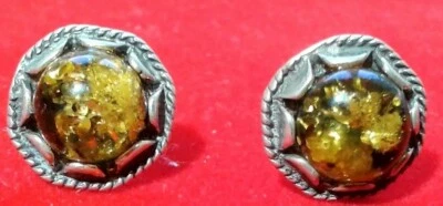 Orecchini in argento e ambra verde baltico - Immagine 1 di 3