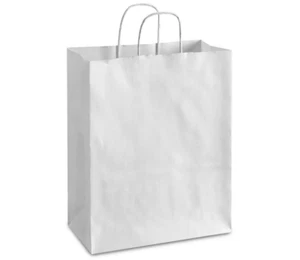 50 bolsas de regalo de papel kraft blanco con asas bolsas de compras al por menor 10 x 5 x 10 - Imagen 1 de 3