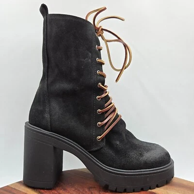 Botas Free People Dylan para mujer 38/8 negras gamuza plataforma de combate taco grueso Foto 1 de 4