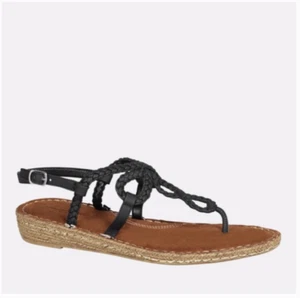 New Women’s Cloudwalkers Braided Demi Wedge Thong Sandal Black Wide Width - Picture 1 of 5