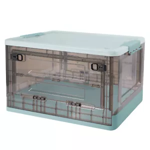 52L Collapsible Storage Bin Clear Plastic Box Container w/Lid Wheel Double Doors - Picture 1 of 15