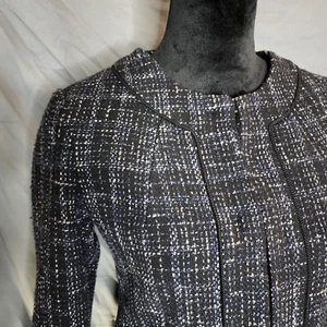 BANANA REPUBLIC Size 2 Wool Blend Tweed Business Collarless Blazer Twee Office - Picture 1 of 12