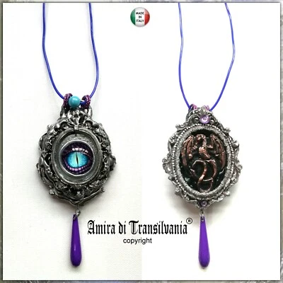 collana con pendaglio amuleto gioiello drago occhio blu argento talismano gotico - Immagine 1 di 4