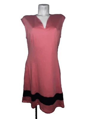 New NY &Co Women's Sz L Pink Black Cotton Sleeveless Fit & Flare Dress w/Pockets - Image 1 of 4