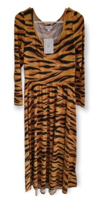 Vestido Lularoe Tigre Rayas Pequeño Ryane S Estampado Animal Naranja y Negro Difícil de Encontrar ¡NUEVO! Foto 1 de 4