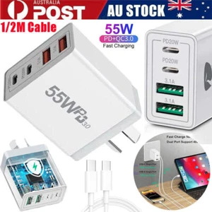 55W 4 Port USB-C PD Fast Charging Wall USB C Charger Power Adapter Type-C Brick - Picture 1 of 32