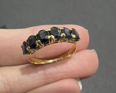 14K Yellow Gold Gemstone Sapphire Oval Band Ring - Image 1 of 4